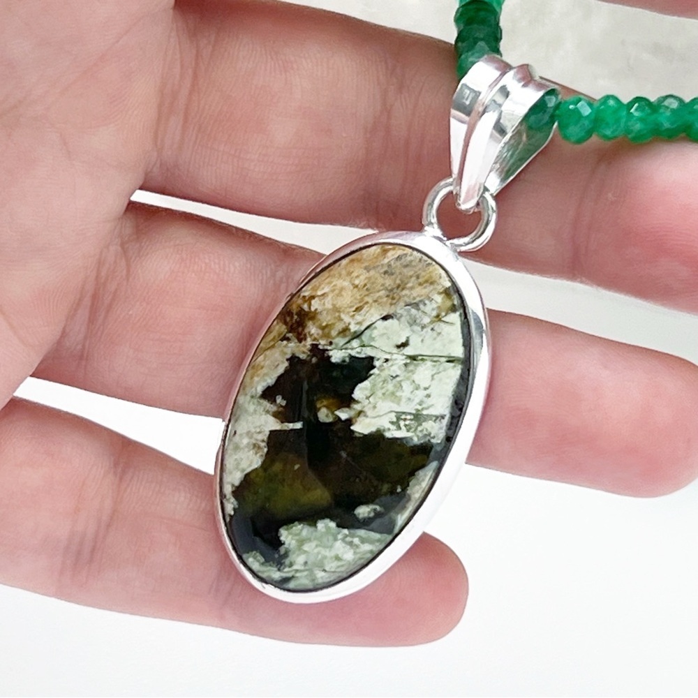 Chrome Chalcedony Solid Sterling Silver 925 Pendant, 4mm 18.5” Jade Necklace New - Picture 4 of 8